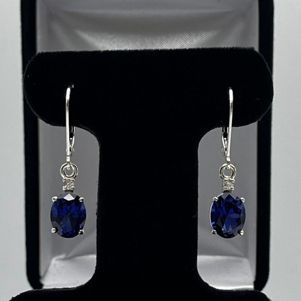 3.3ctw Oval Cut Lab Grown Sapphire Earrings White Sapphire Accents